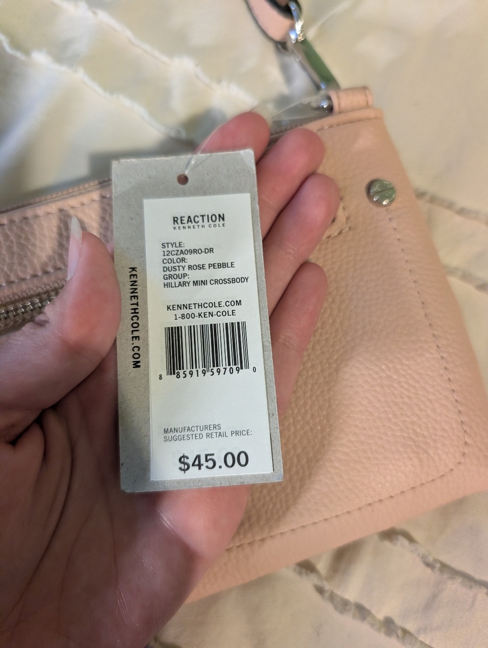 Textured Beige Crossbody Bag with Front Zip Pocket - Picture 5 of 8